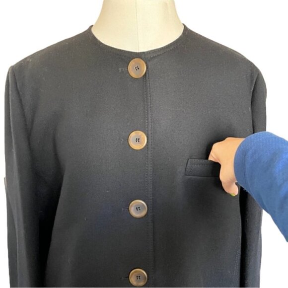 🛑 Vintage Louis Feraud Midnight Navy Wool Minimalist Straight Coat - L - Picture 2 of 11